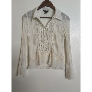 Women's Elegant Castle Core Dainty Sheer Ruffle Lace Blouse Size Medium